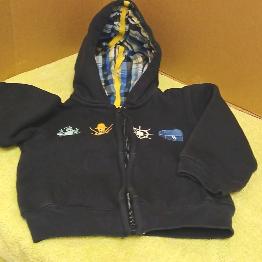 Kitestrings, Boys Zip Up Hooded Jacket.  24M Blue with Embroidered Designs